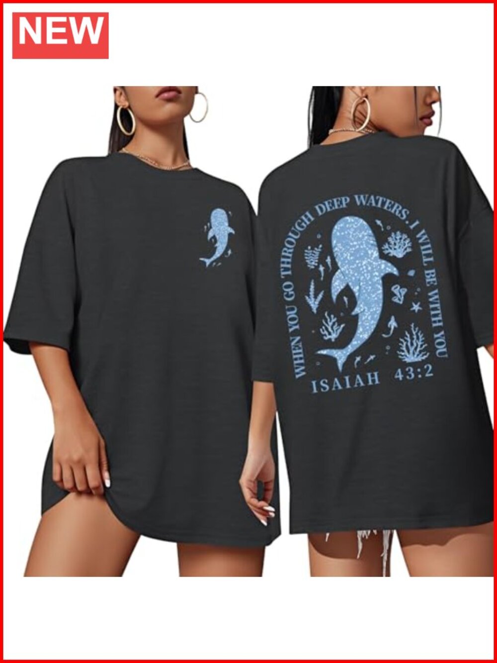 Christian Oversize Shirt Women Jesus Faith Bible Verse Graphic Tee Top